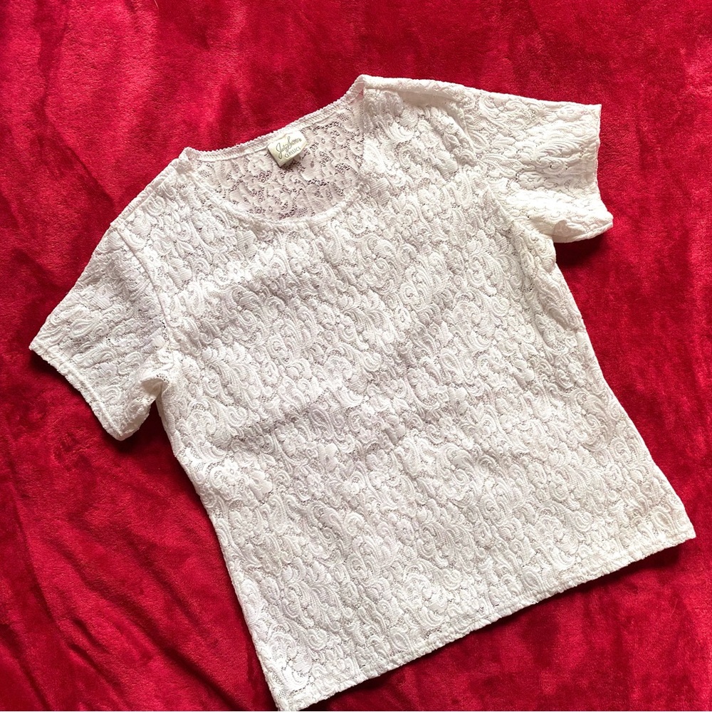 Vintage Jaclyn Smith White Lace T shirt top Size Small